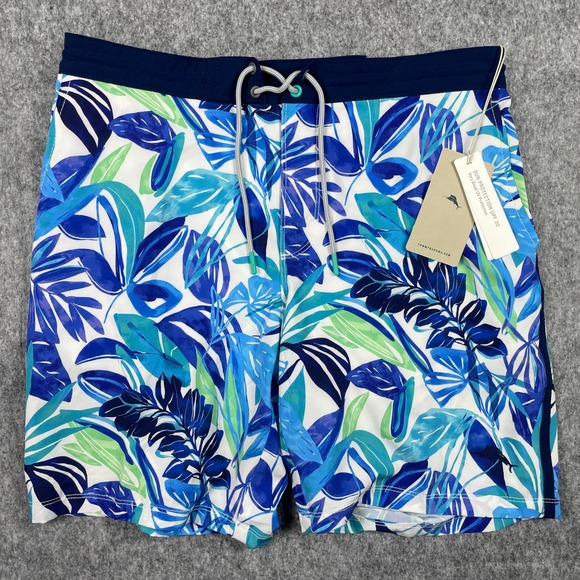 Tommy Bahama Other - Tommy Bahama Swim Trunks Mens Medium Blue Baja Marina 8 Tropical Floral NEW